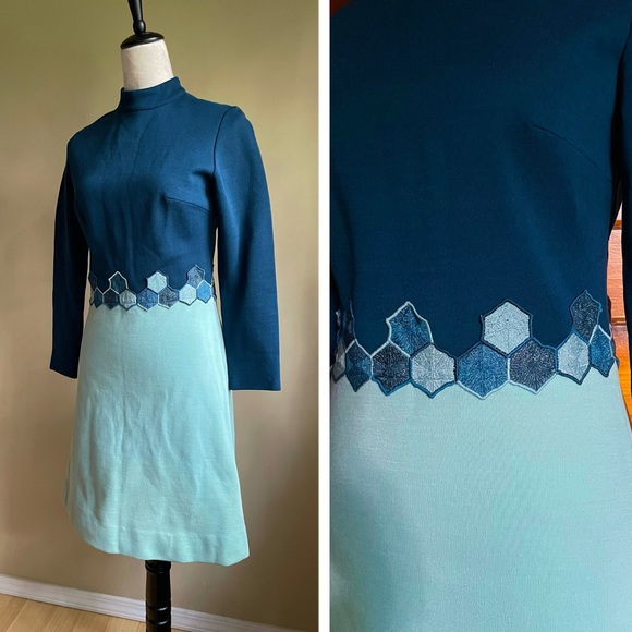 Vintage 60s 70s Bleeker Street Mock Neck Knit Mod Mini Dress Sz 10 - Picture 4 of 8